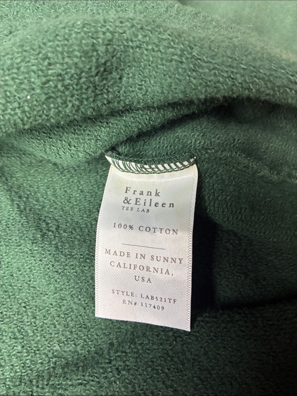 Frank & Eileen Tee Lab Kane Capelet Hoodie In Evergreen Size S LAB521TF - Picture 6 of 15